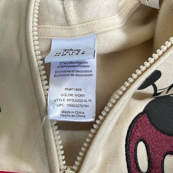 Disney Mickey Mouse Women’s Ivory Color Full Zip Hooded Sweatshirt Sz XS - Picture 10 of 10